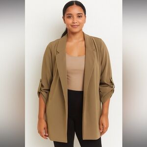 Women's Tan Blazer Jacket-Size Large-pinned up sleeves- lightweight